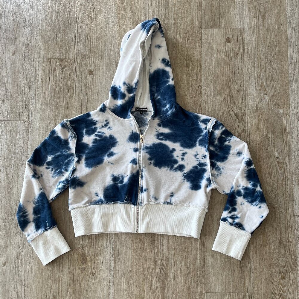 Womens Fashion Nova Blue/White Tie Dye Cropped Hoodie - XL